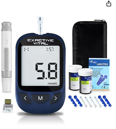 EXACTIVE VITAL Blood Sugar Monitor, Blood Glucose Tester Kits with 50 Test Strips and 50 Lancets - in mmol/L